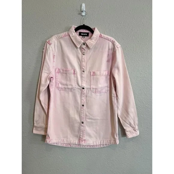 #298 NWT SER.O.YA Mariel Denim Button-Front Shirt Jacket Pink Size Small a298
